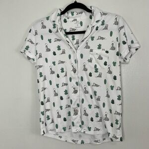 Roller Rabbit Desert Wolf Cactus Pajama Top Small White Short Sleeve Pima Cotton